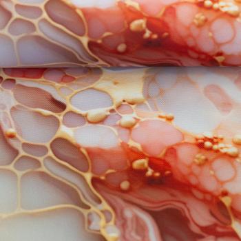 Outdoorstoff Flowing Bloom Marbels in gold/rot Töne by Swafing von Sarah Mariam